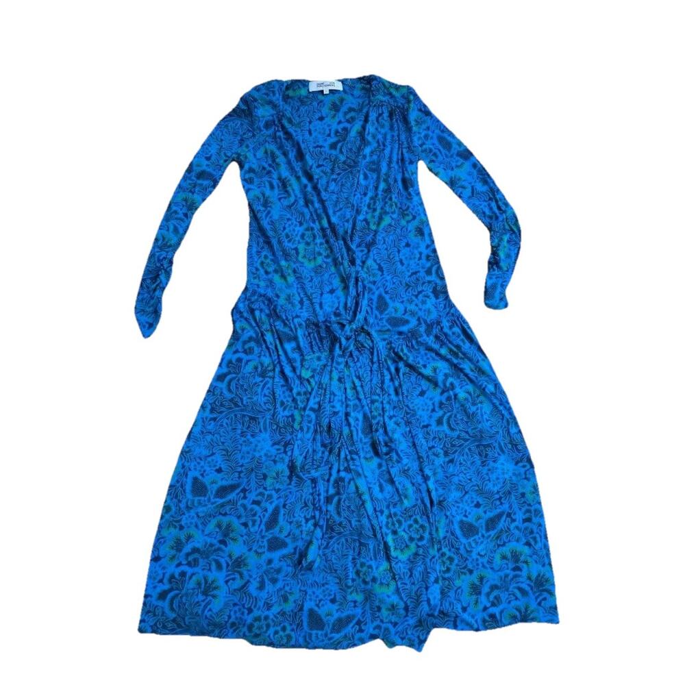 Diane von Furstenberg - Blue & Green Floral & Leaf Print Wrap Dress Sz S A001551 - Picture 4 of 10